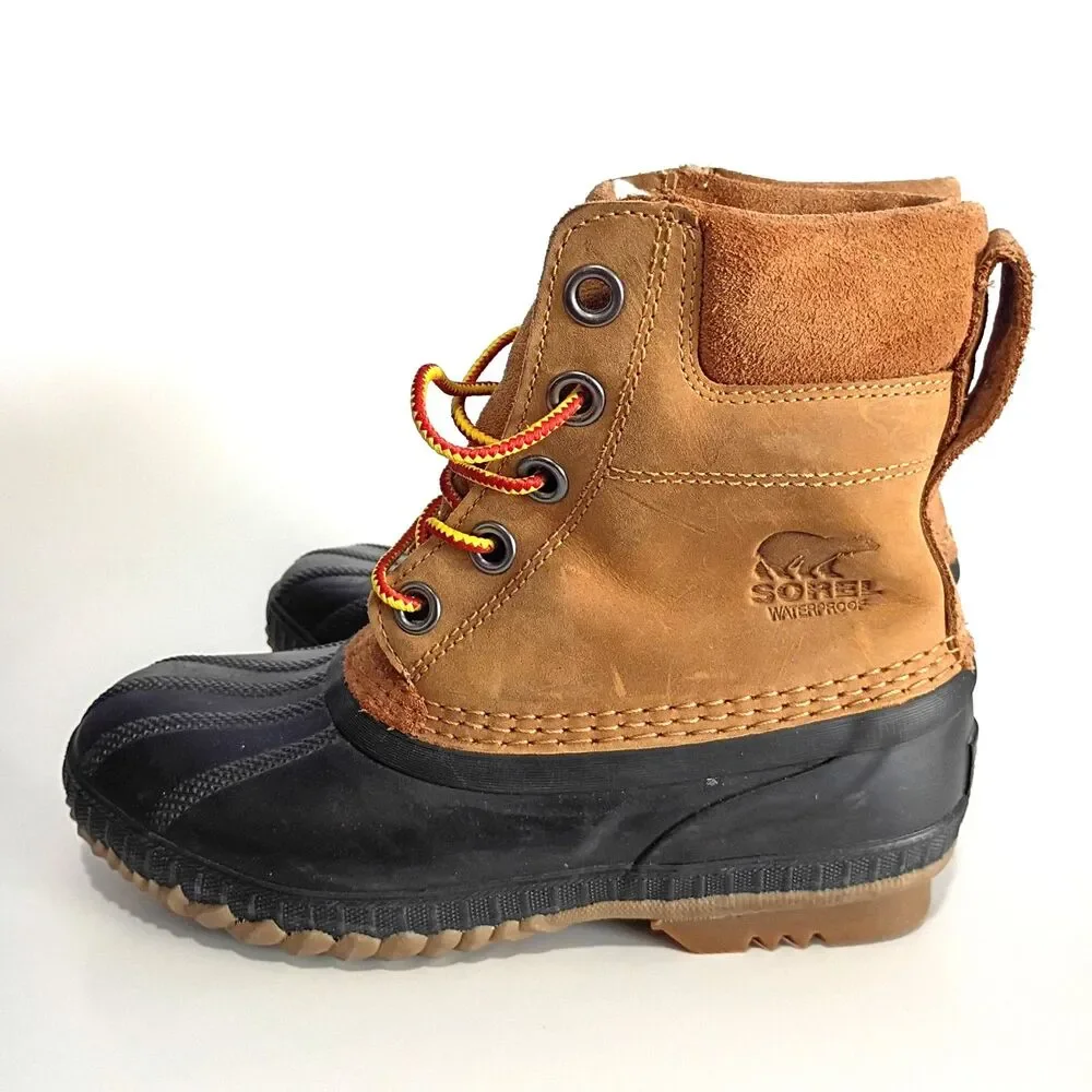 Sorel Cheyenne Kids Duck Boots Leather Lace Up Kids Youth Size 3
